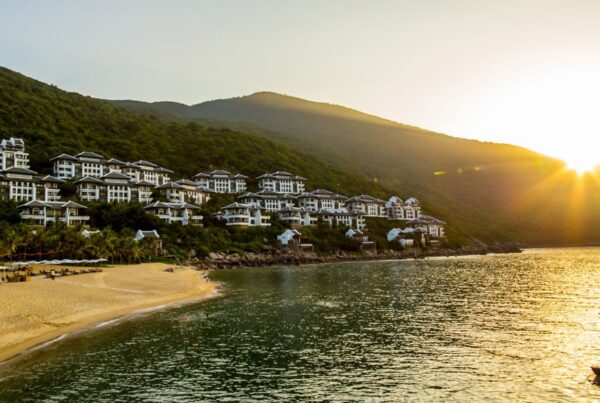 InterContinental Danang Sun Peninsula resort in Vietnam photographed in low evening light by Justin Mott and Mott Visuals.
